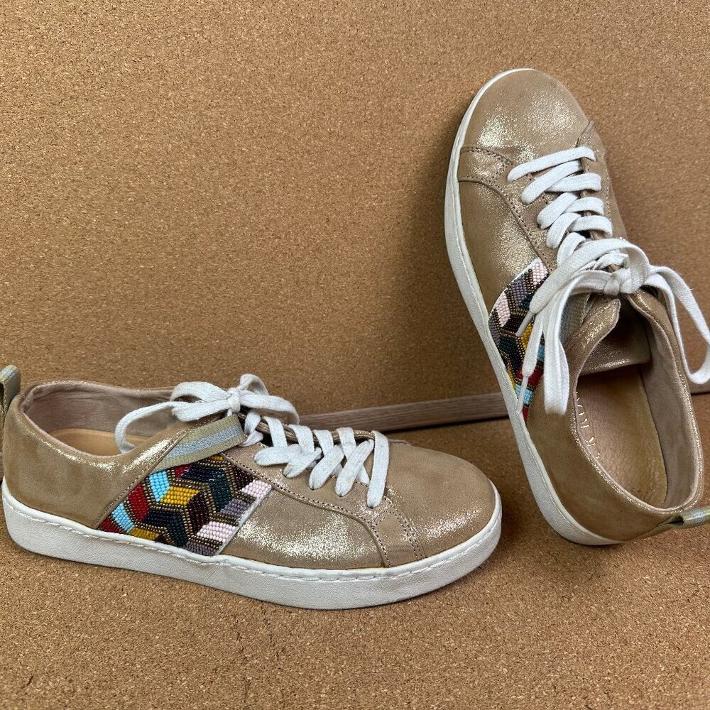 JACK ROGERS Ainsley Chevron Beaded Sneaker in Metallic Gold Womens EU 40 / US 9